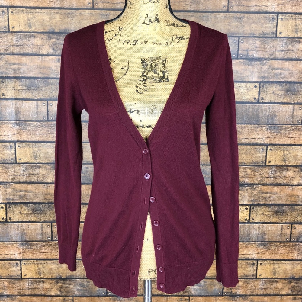 Forever 21 Small Burgundy Button Front Cardigan
